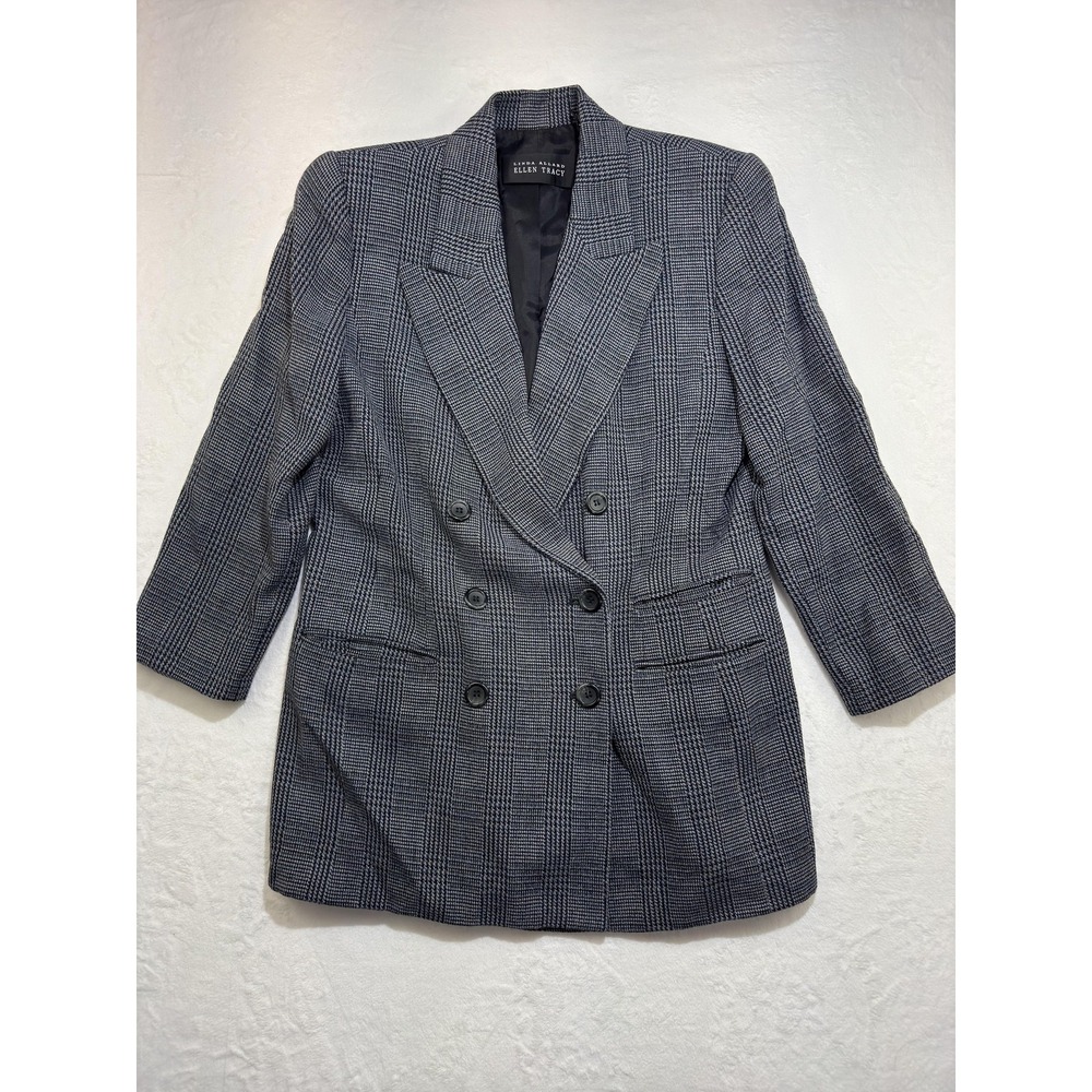 Vintage Linda Allard Ellen Tracy Blazer Womens 14 Houndstooth Double Breasted